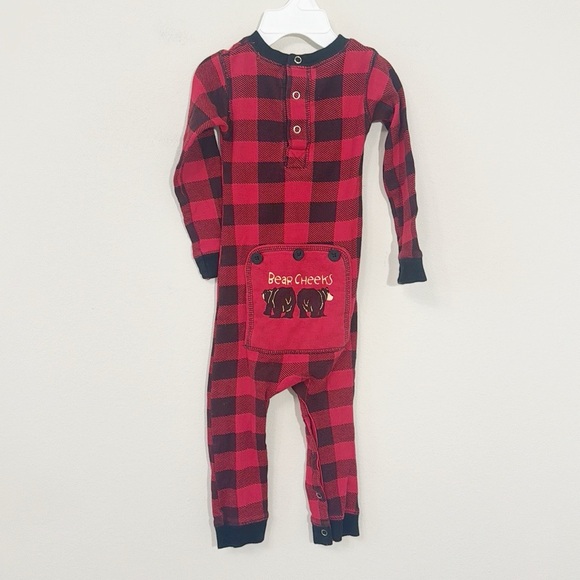 Lazy one Infant Bear Cheek Flapjacks Red Plaid PJ’s Size 18 Months Cotton EUC - Picture 3 of 6